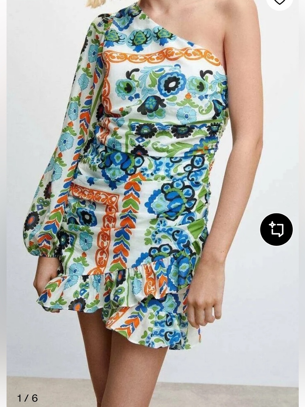 NWT MNG One-Shoulder Floral Paisley Mini Dress sz XS